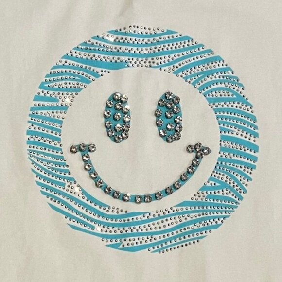 NWOT COCO Y CLUB Rhinestone Smile Crew Neck Short Sleeve T-Shirt Size M - Picture 11 of 13